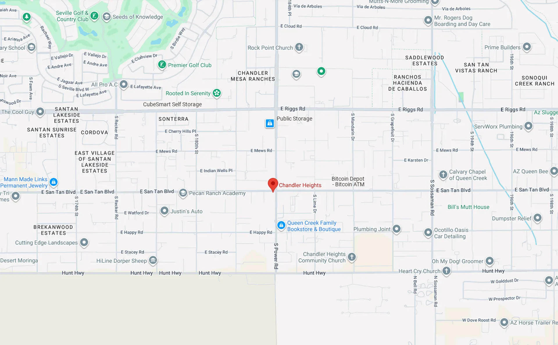 A Screenshot from Google Maps of the Chandler Heights, AZ Area that Shamrock Heating & Cooling does HVAC Service in.