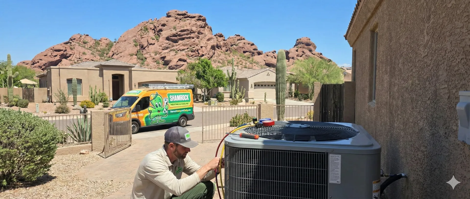 Shamrock Heating and Cooling HVAC Team standing in front of the HVAC Service Van
