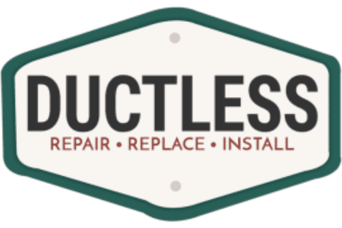 Ductless mini-split HVAC system logo featuring the words "DUCTLESS" and "REPAIR • REPLACE • INSTALL," emphasizing efficient heating and cooling solutions by Shamrock Heating & Cooling in Tempe, AZ.
