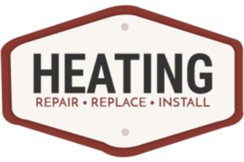 Heating services sign featuring the words "HEATING" and "REPAIR • REPLACE • INSTALL," emphasizing HVAC solutions offered by Shamrock Heating & Cooling in Tempe, AZ.